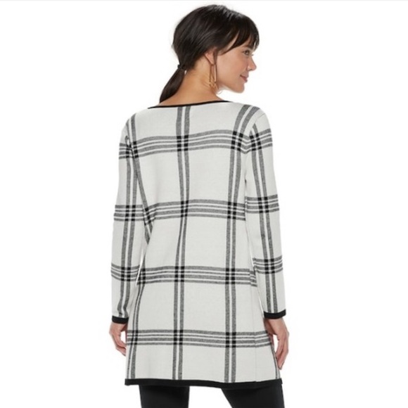Elle | Front Open Longline Plaid Cardigan - Picture 2 of 7